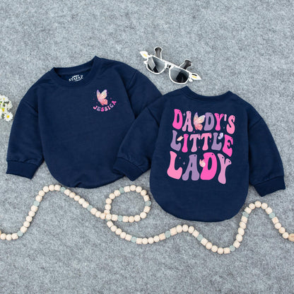 Personalized Daddy's Little Lady Romper Butterfly & Star Design Pink Purple Baby Girl Gift for Father's Day Shower