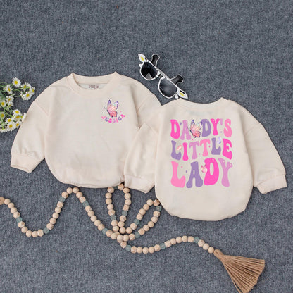 Personalized Daddy's Little Lady Romper Butterfly & Star Design Pink Purple Baby Girl Gift for Father's Day Shower