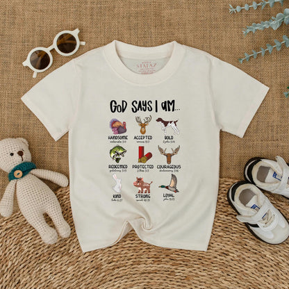 God Says I Am Hunting Baby Romper Outdoor Christian Boy Outfit Mallard Duck Religious Gift for Newborn