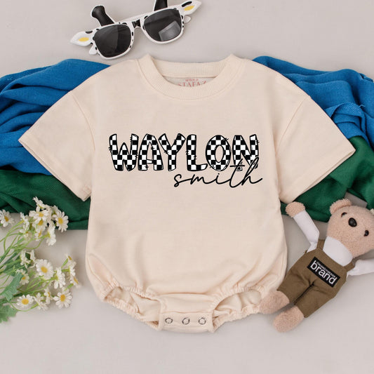Personalized Checkered Baby Romper Custom Name Infant Bodysuit Cute Boy Girl Outfit Baby Shower Gift Idea