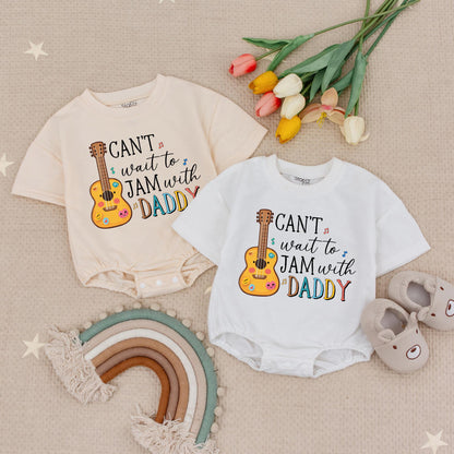 Can't Wait to Jam with Daddy Baby Romper Guitar Music Notes Cute Rainbow Daddy's Music Buddy Infant Bodysuit