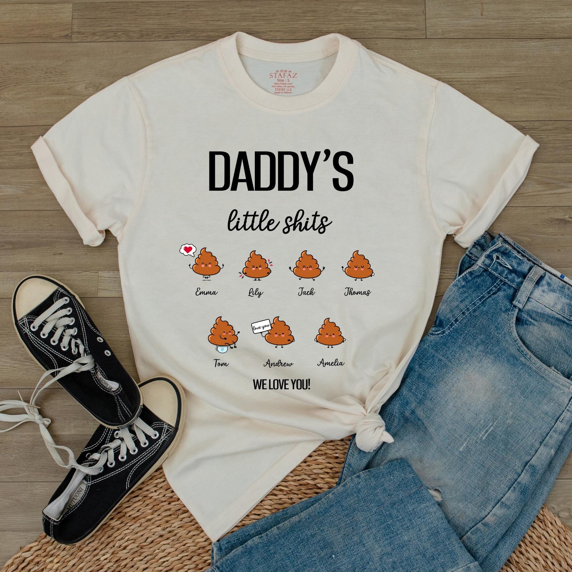 Grandpa's Little Shits Custom T-Shirt | Personalized Dad & Kid Names Gift for Grandpa | Baby Announcement New Grandfather Gift (139 chars)