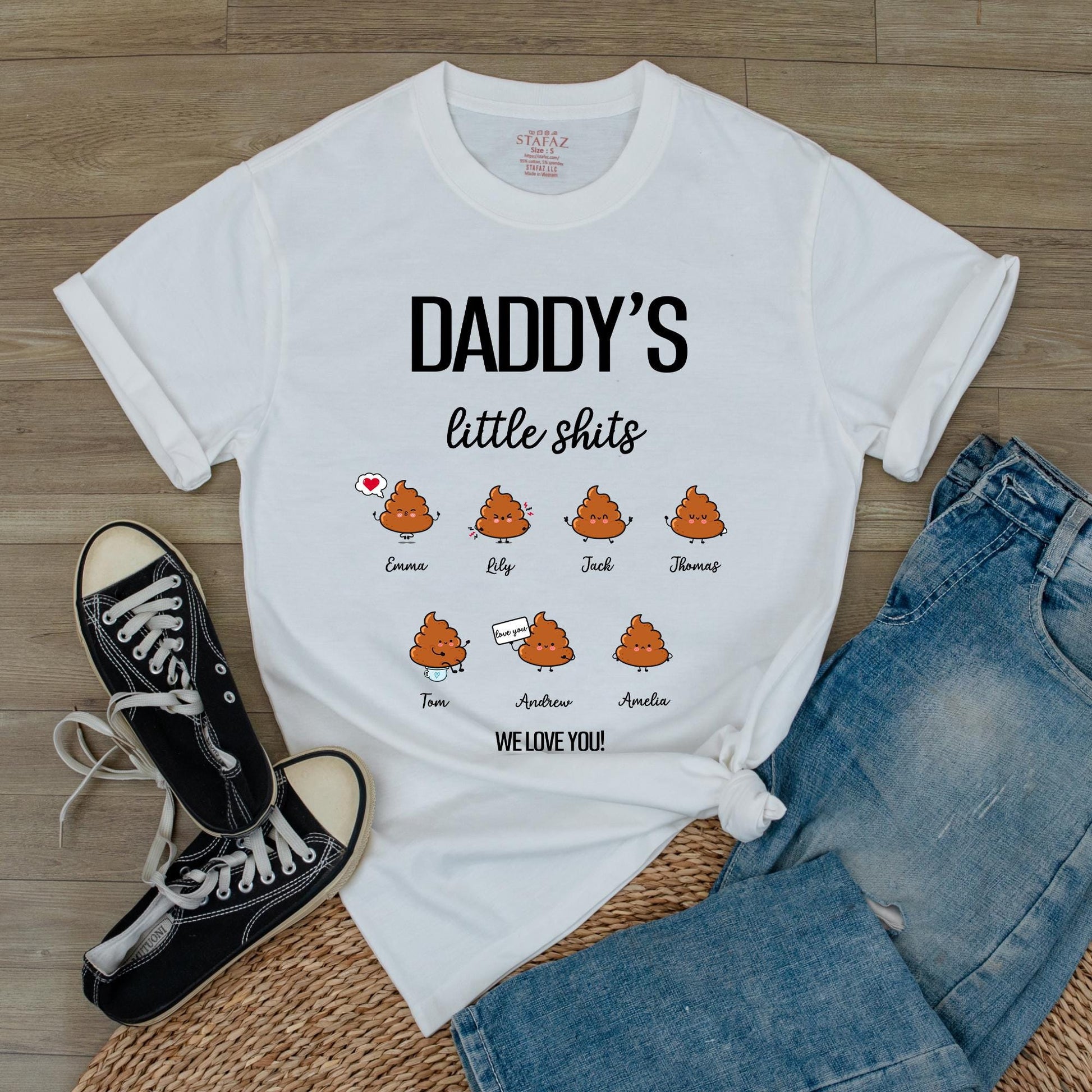 Grandpa's Little Shits Custom T-Shirt | Personalized Dad & Kid Names Gift for Grandpa | Baby Announcement New Grandfather Gift (139 chars)