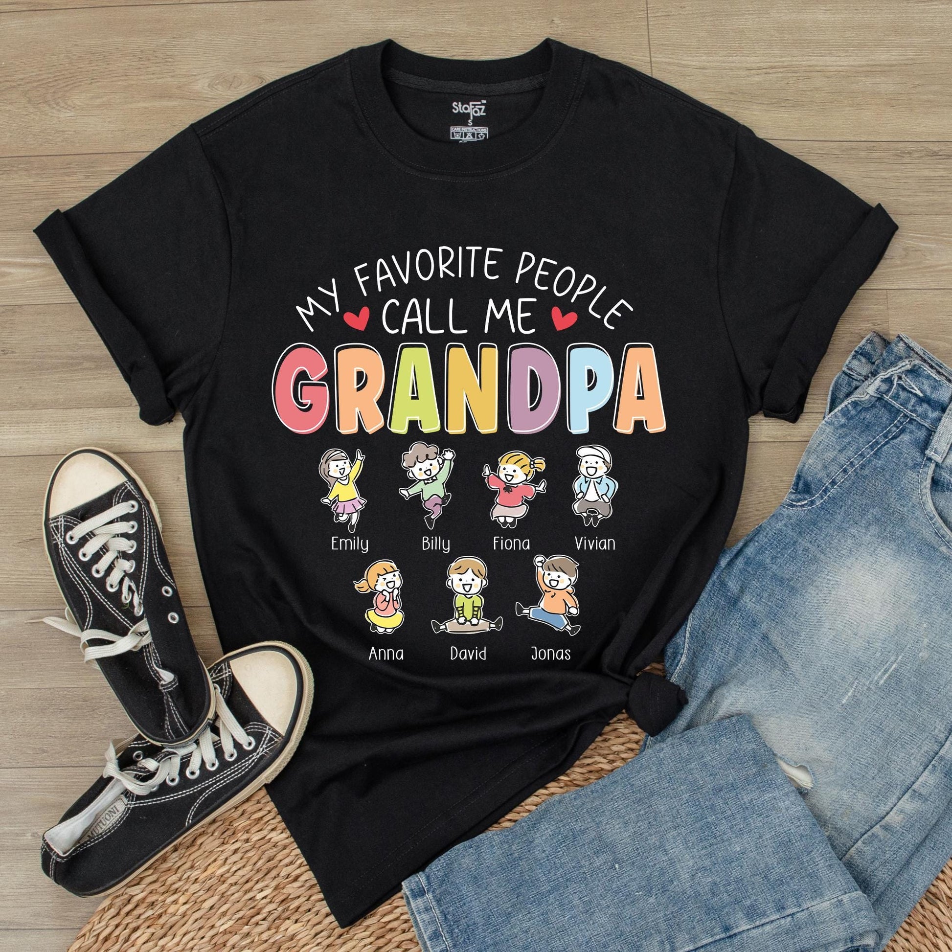 Personalized 'My Favorite People Call Me Grandpa' T-Shirt with Custom Grandkids Names, Heartwarming Father's Day Gift for Grandfathers