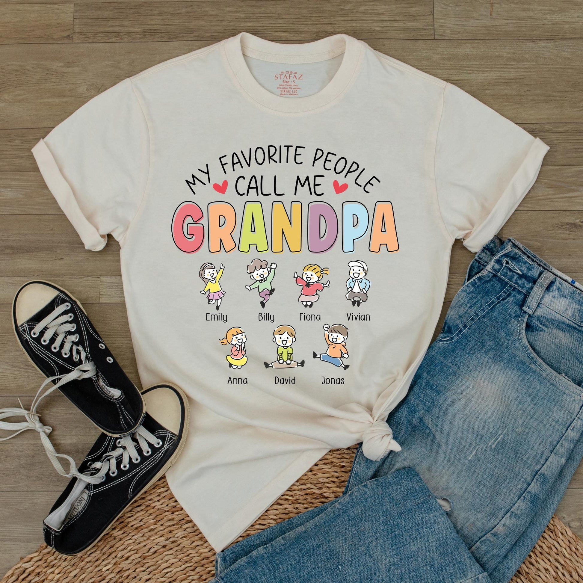 Personalized 'My Favorite People Call Me Grandpa' T-Shirt with Custom Grandkids Names, Heartwarming Father's Day Gift for Grandfathers