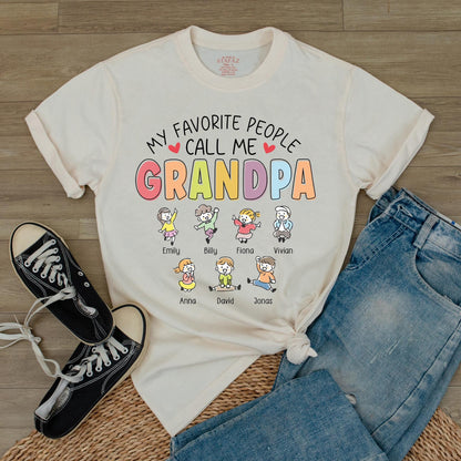 Personalized 'My Favorite People Call Me Grandpa' T-Shirt with Custom Grandkids Names, Heartwarming Father's Day Gift for Grandfathers