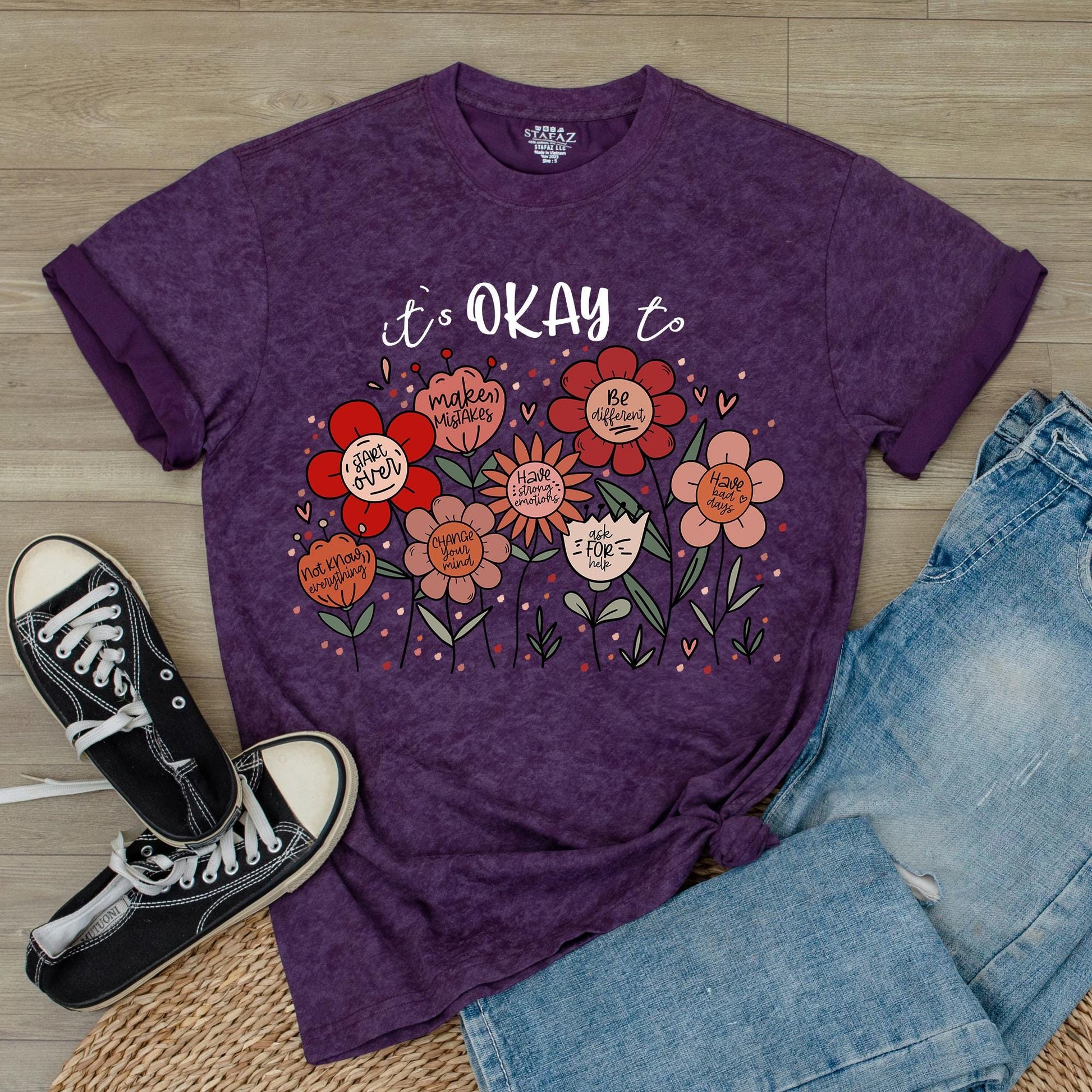 It's Okay to T-Shirt Flowers Shirt Motivational Inspirational Kindness Positive Affirmation Be Kind Flower Summer Shirt Trendy