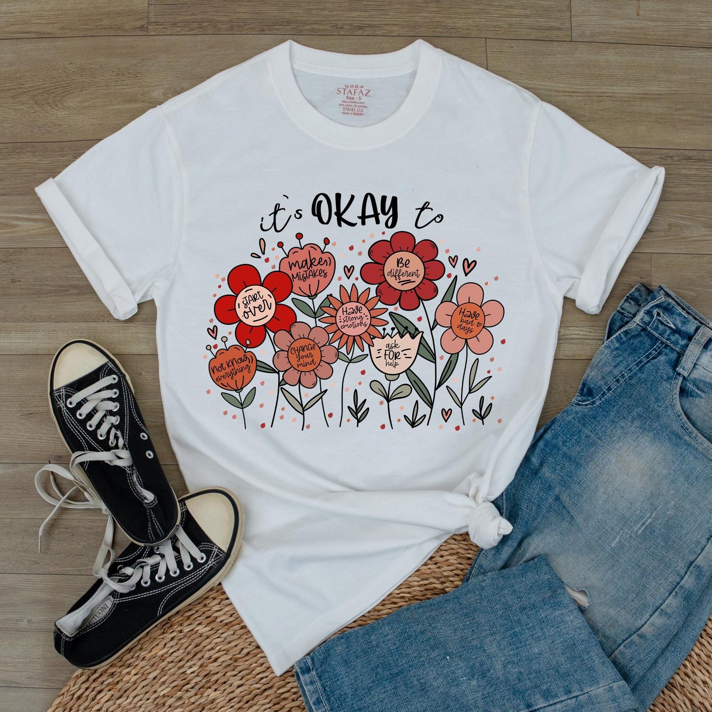 It's Okay to T-Shirt Flowers Shirt Motivational Inspirational Kindness Positive Affirmation Be Kind Flower Summer Shirt Trendy