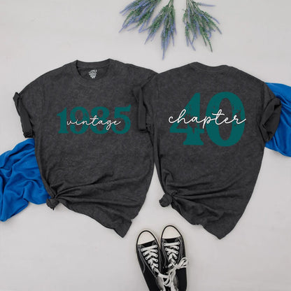 Vintage 1985 Birthday Shirt for Women, Chapter 40 Tee, Retro 40th Gift, Distressed Dark Teal Design, Best Friend Bday, Turning Forty Top (139 chars)