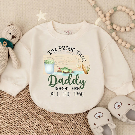 Daddy Doesn't Fish All the Time Romper Cute Baby Clothes Long Sleeve Bubble Outfit Cozy Toddler Gift Idea for Baby Showers