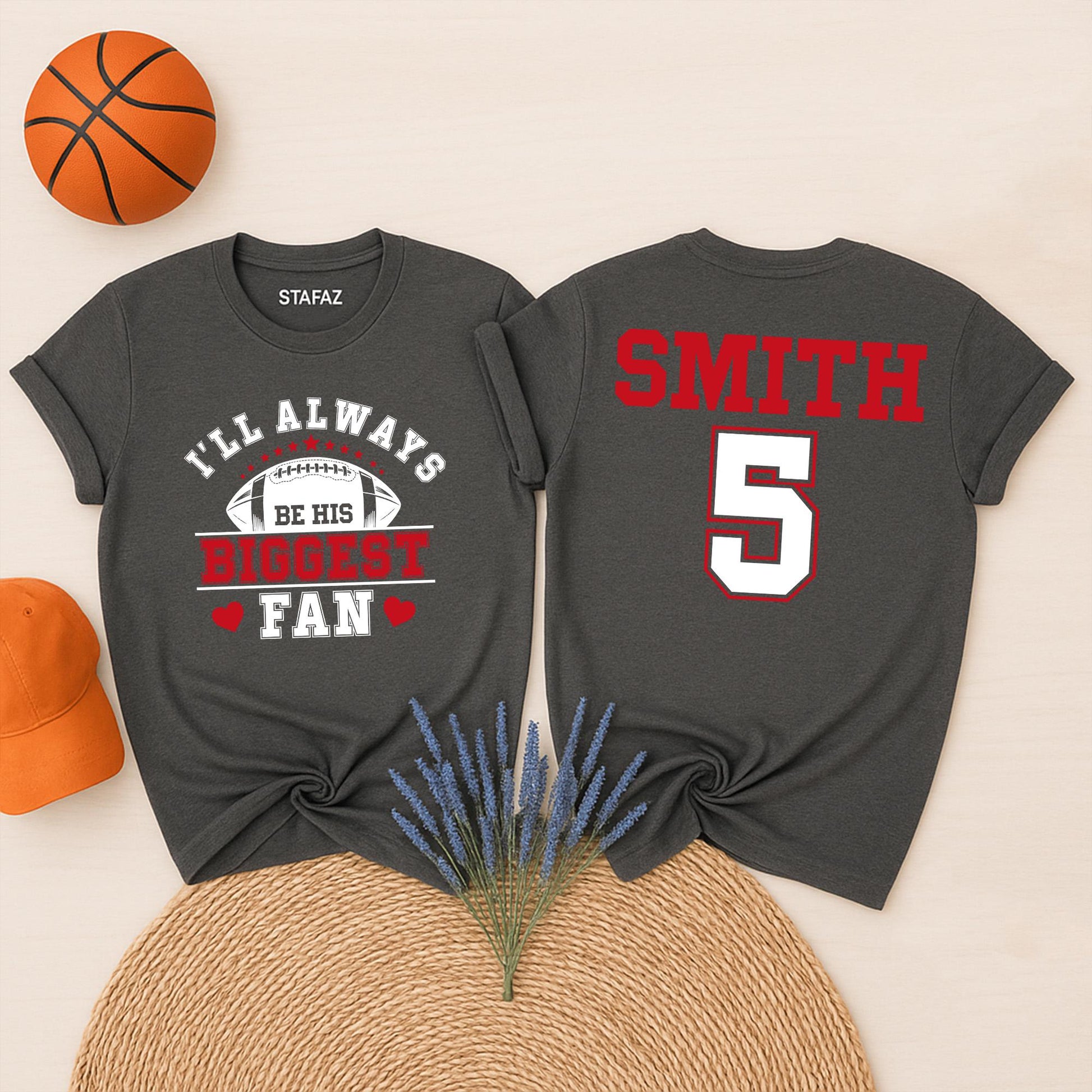 Custom Football Mom Shirt Always His Biggest Fan Personalized Name Number Game Day Spirit Wear