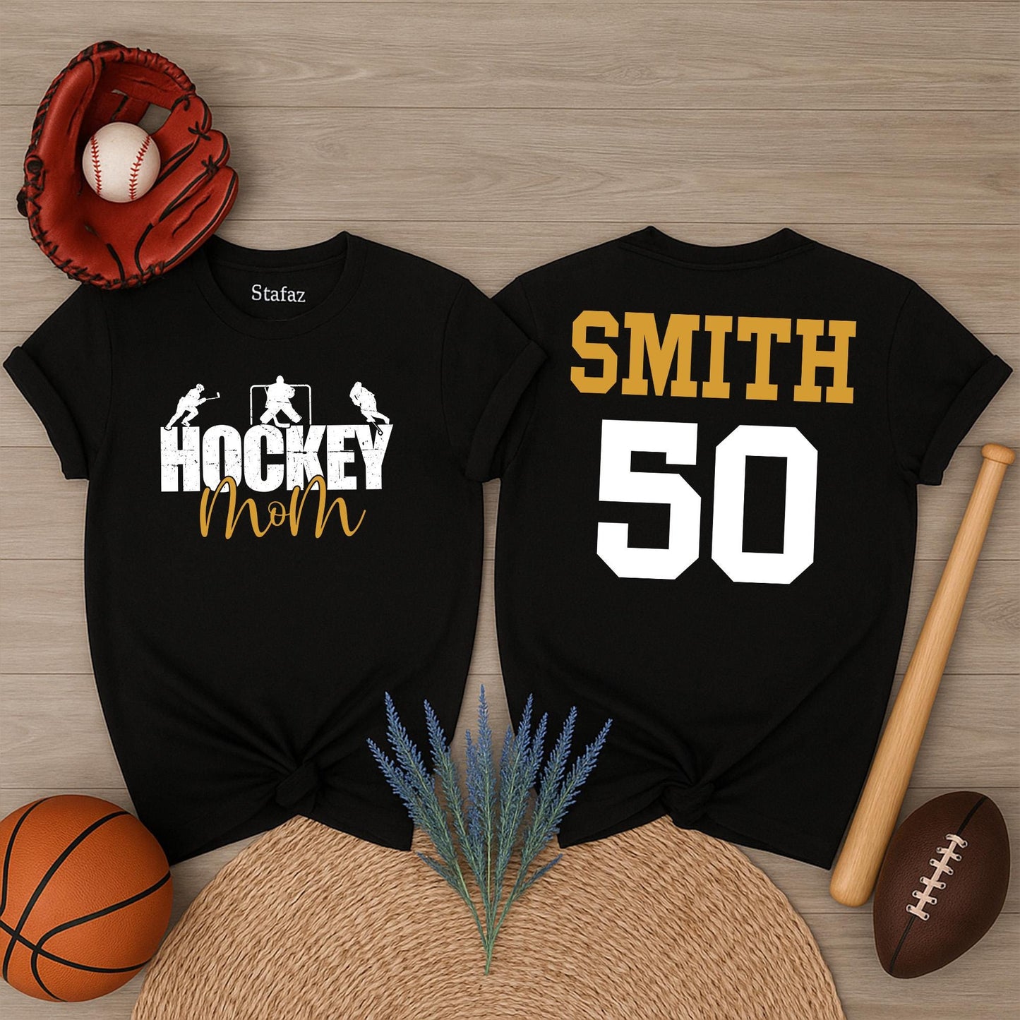Custom Hockey Mom T-Shirt Your Name Number Hockey Spirit Wear Game Day Gift