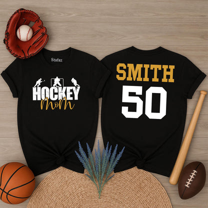 Custom Hockey Mom T-Shirt Your Name Number Hockey Spirit Wear Game Day Gift