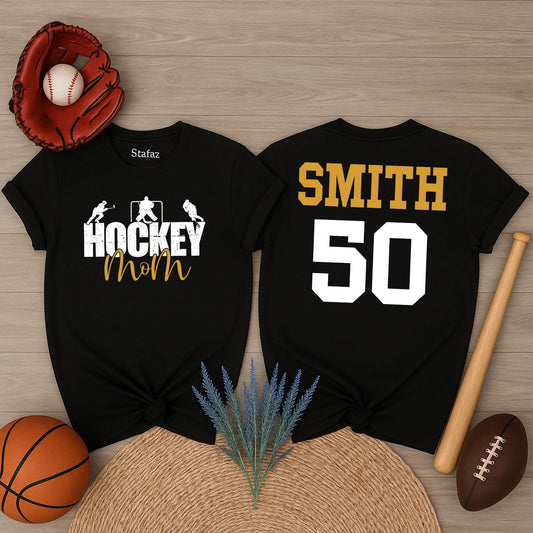 Custom Hockey Mom T-Shirt Your Name Number Hockey Spirit Wear Game Day Gift