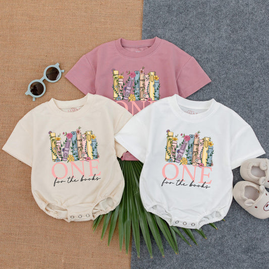 Floral Book Theme Bubble Romper Baby First Birthday Outfit Short Sleeve Toddler Clothes Cute Gift