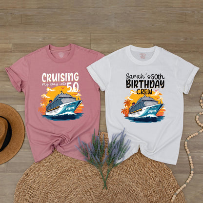 Customized 50th Birthday Cruise T-Shirt for Party Crew, Group Celebration Tees, Family Vacation Commemorative Keepsake Gift