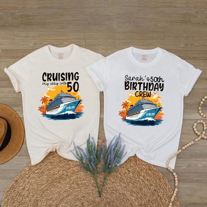 Customized 50th Birthday Cruise T-Shirt for Party Crew, Group Celebration Tees, Family Vacation Commemorative Keepsake Gift