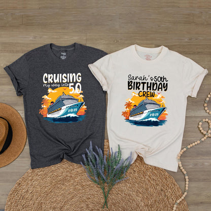 Customized 50th Birthday Cruise T-Shirt for Party Crew, Group Celebration Tees, Family Vacation Commemorative Keepsake Gift
