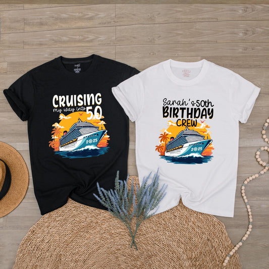 Customized 50th Birthday Cruise T-Shirt for Party Crew, Group Celebration Tees, Family Vacation Commemorative Keepsake Gift