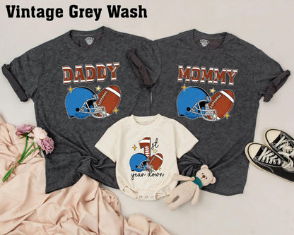 1st Year Down Football Family Matching Shirts, Personalized Birthday Outfit, Game Day Tee, One Year Old, Sports Theme, Comfy Cotton, Mommy & Me