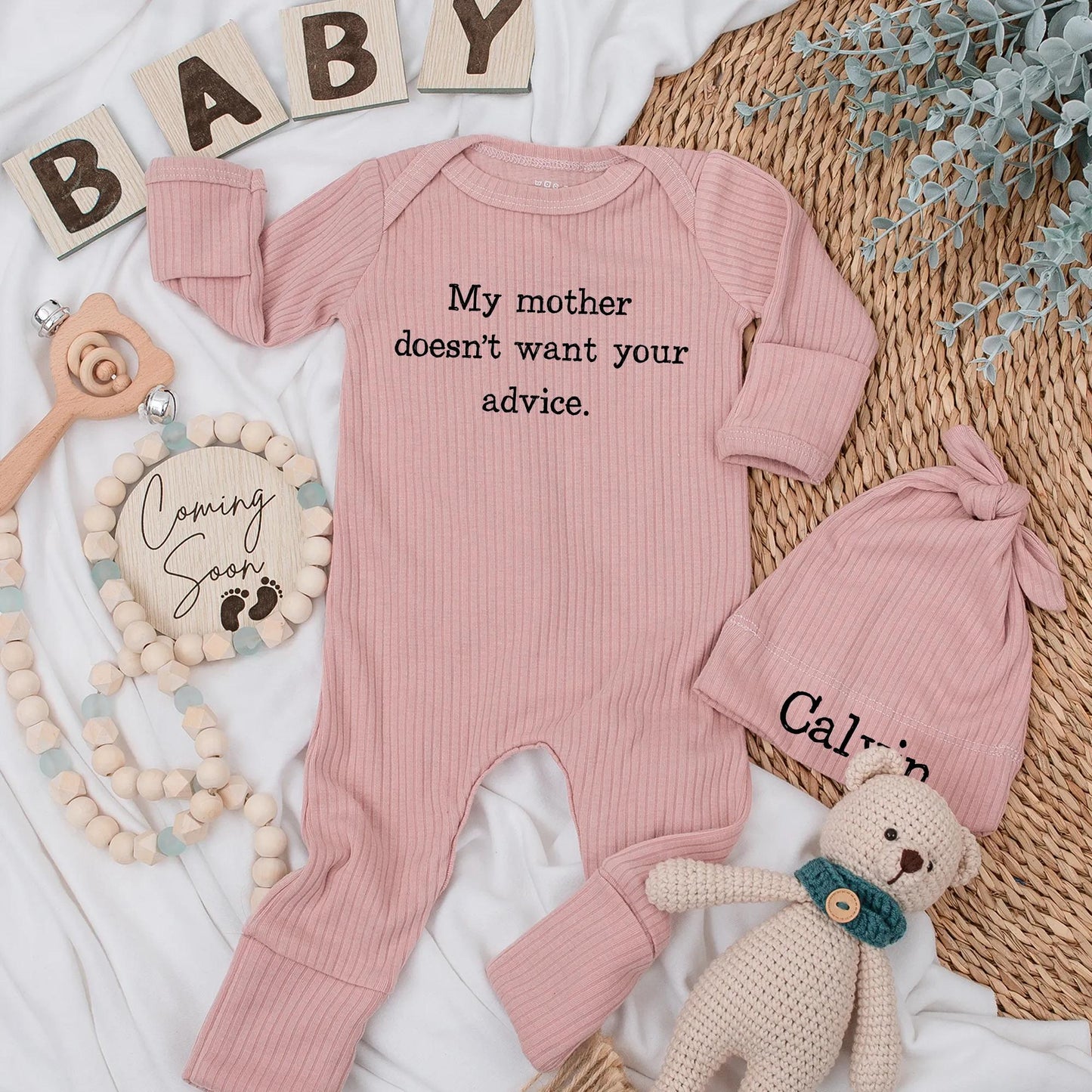 My Mother Doesn't Want Your Advice Baby Bodysuit Funny Sarcastic Newborn Outfit Cute Baby Shower Gift Natural Minimalist Cotton Soft Modern Humor Tee