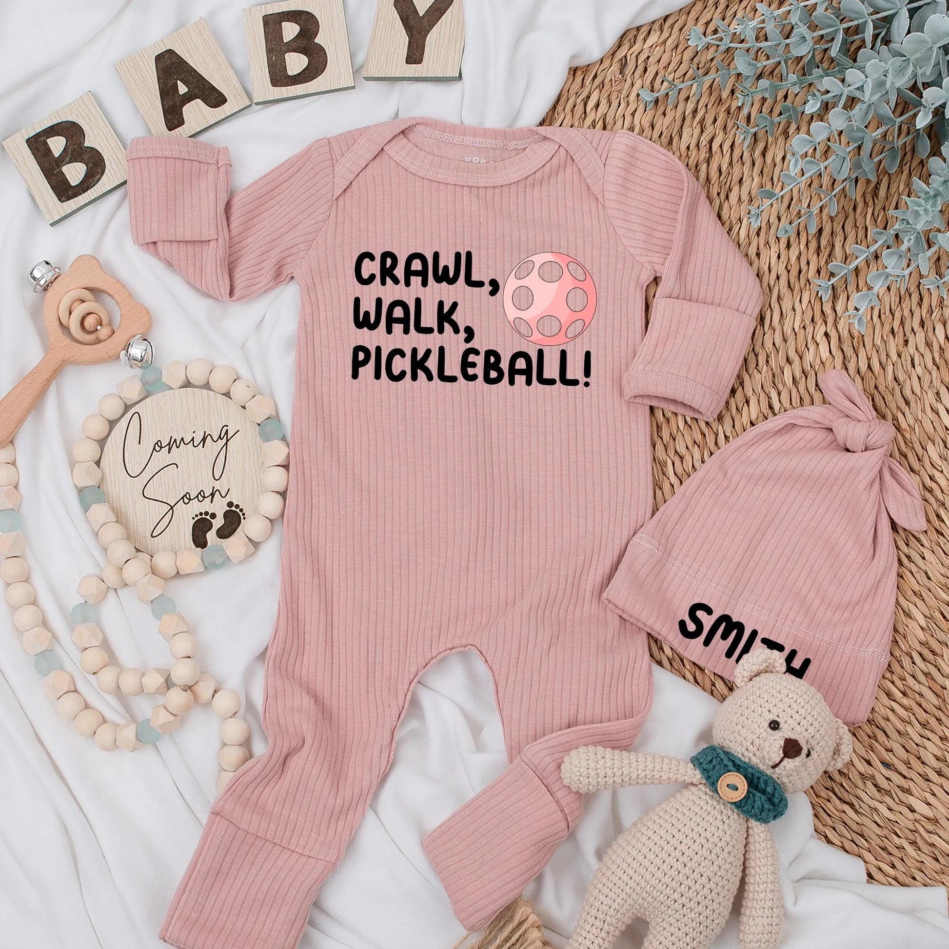 Crawl Walk Pickleball Baby Bodysuit Funny Newborn Outfit Cute Baby Shower Gift Sports Infant Clothes Pink Pickleball Graphic Game Day Style Soft Cotton