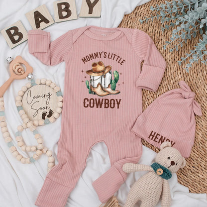 Mommy’s Little Cowboy Bodysuit & Hat Newborn Western Outfit Custom Baby Shower Gift for Boys 139