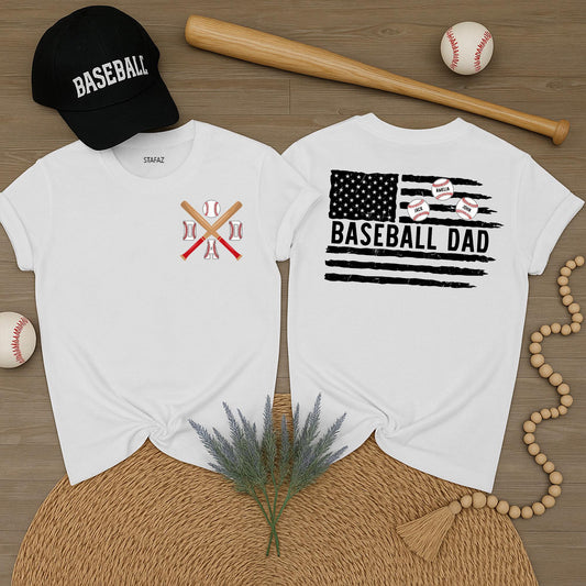 Custom Baseball Dad Shirt with Kid's Names - Baseball Dad Gift for Father's Day & Baseball Season - Comfortable Tee