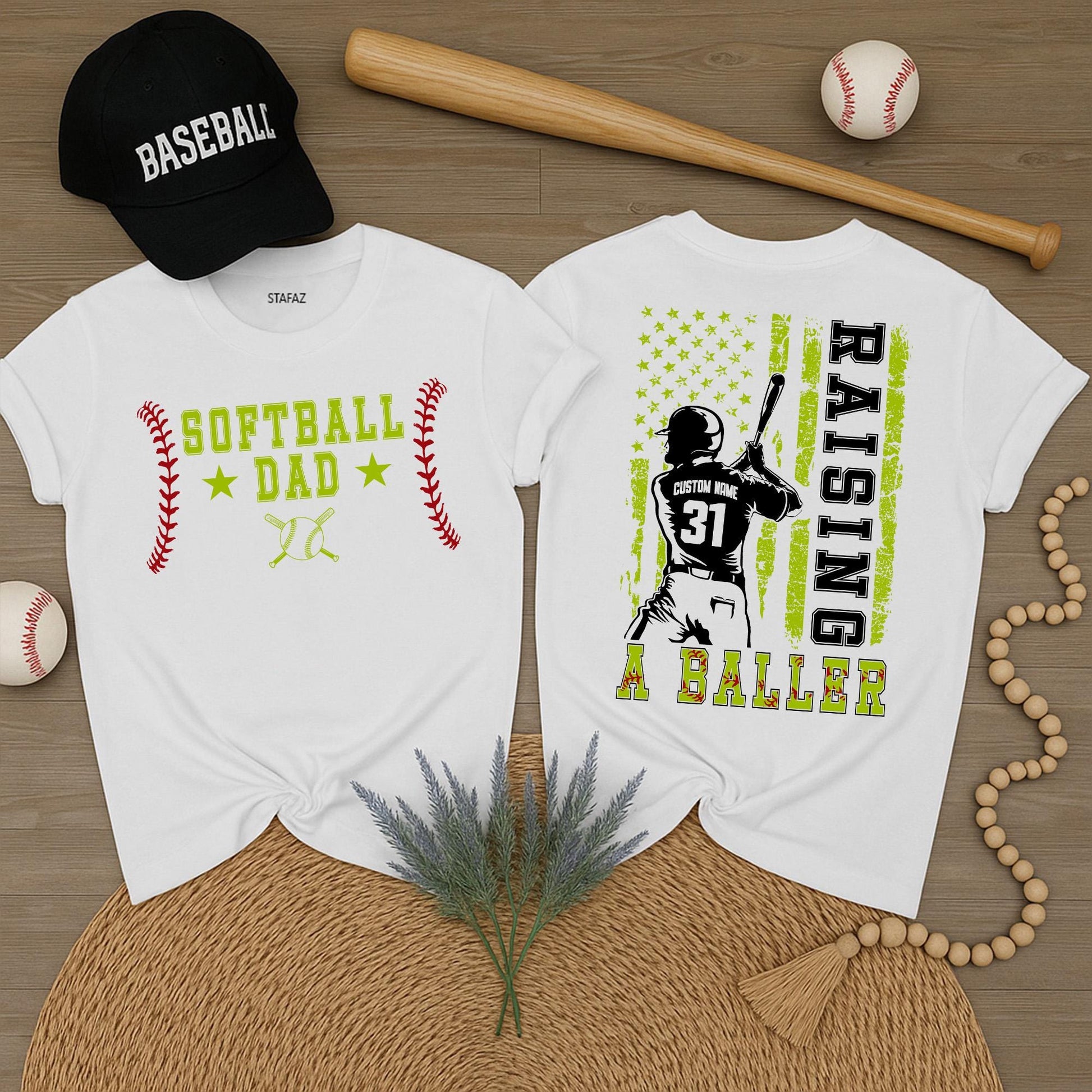 Custom Softball Dad Shirt Raising A Baller Father's Day Gift for Dad Yellow Ball Design Sports Dad Shirt