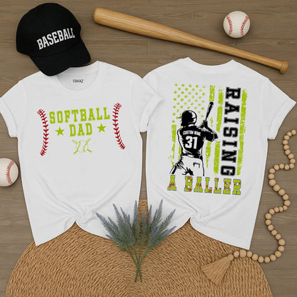 Custom Softball Dad Shirt Raising A Baller Father's Day Gift for Dad Yellow Ball Design Sports Dad Shirt