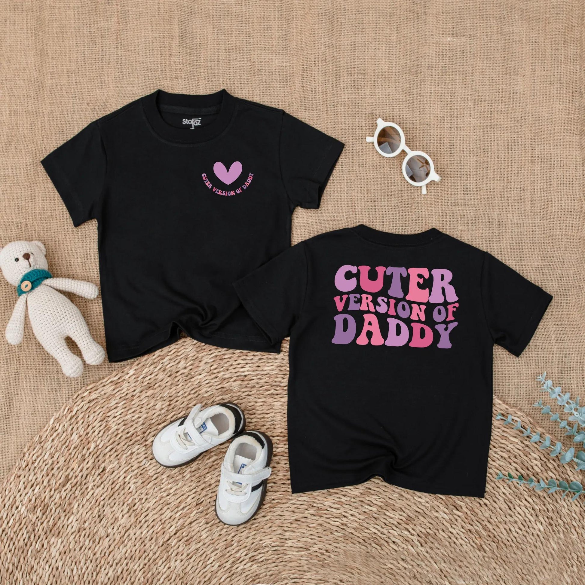 Cuter Version of Daddy Baby Romper with Heart Graphic | Father's Day Bodysuit Gift for Baby Girl Pink & Purple Wavy Text Retro Style