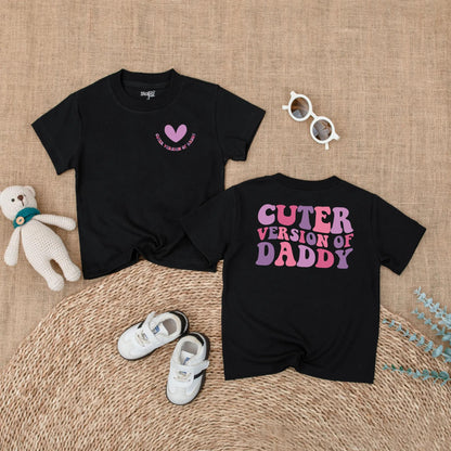Cuter Version of Daddy Baby Romper with Heart Graphic | Father's Day Bodysuit Gift for Baby Girl Pink & Purple Wavy Text Retro Style