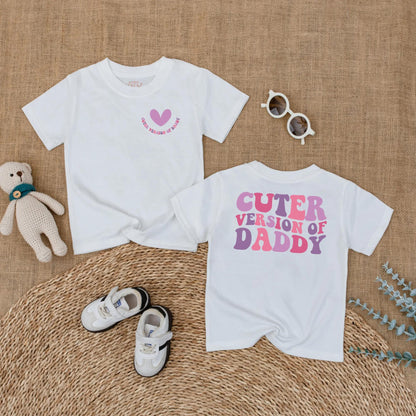 Cuter Version of Daddy Baby Romper with Heart Graphic | Father's Day Bodysuit Gift for Baby Girl Pink & Purple Wavy Text Retro Style