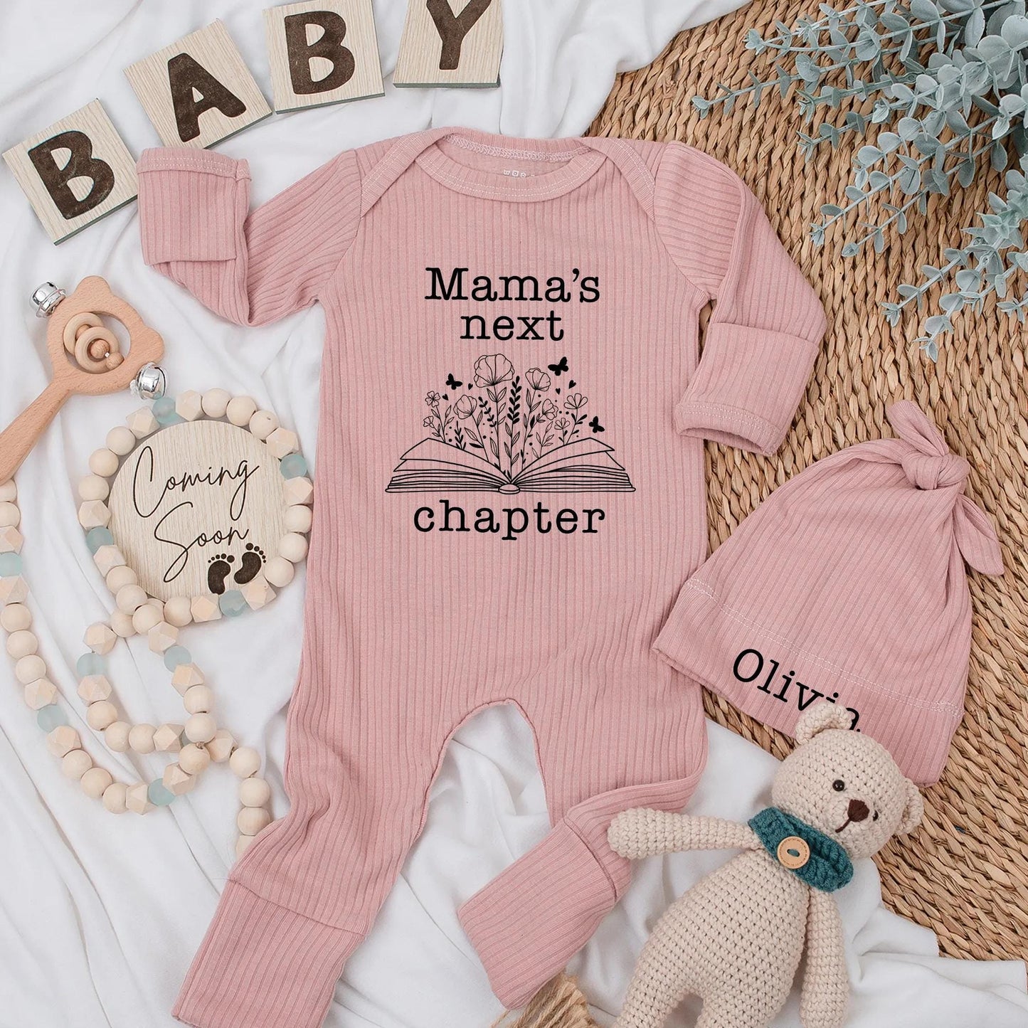 Mama's Next Chapter Baby Bodysuit with Open Book Flower Butterfly Design Pregnancy Announcement Outfit Newborn Gift