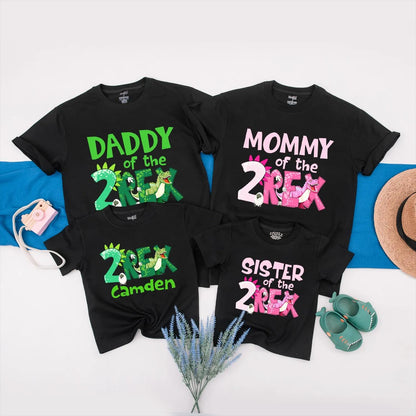 Custom 2nd Birthday Dinosaur Family Shirts "2 Rex" Dino Party Matching Outfits for Mom Dad Sibling Baby