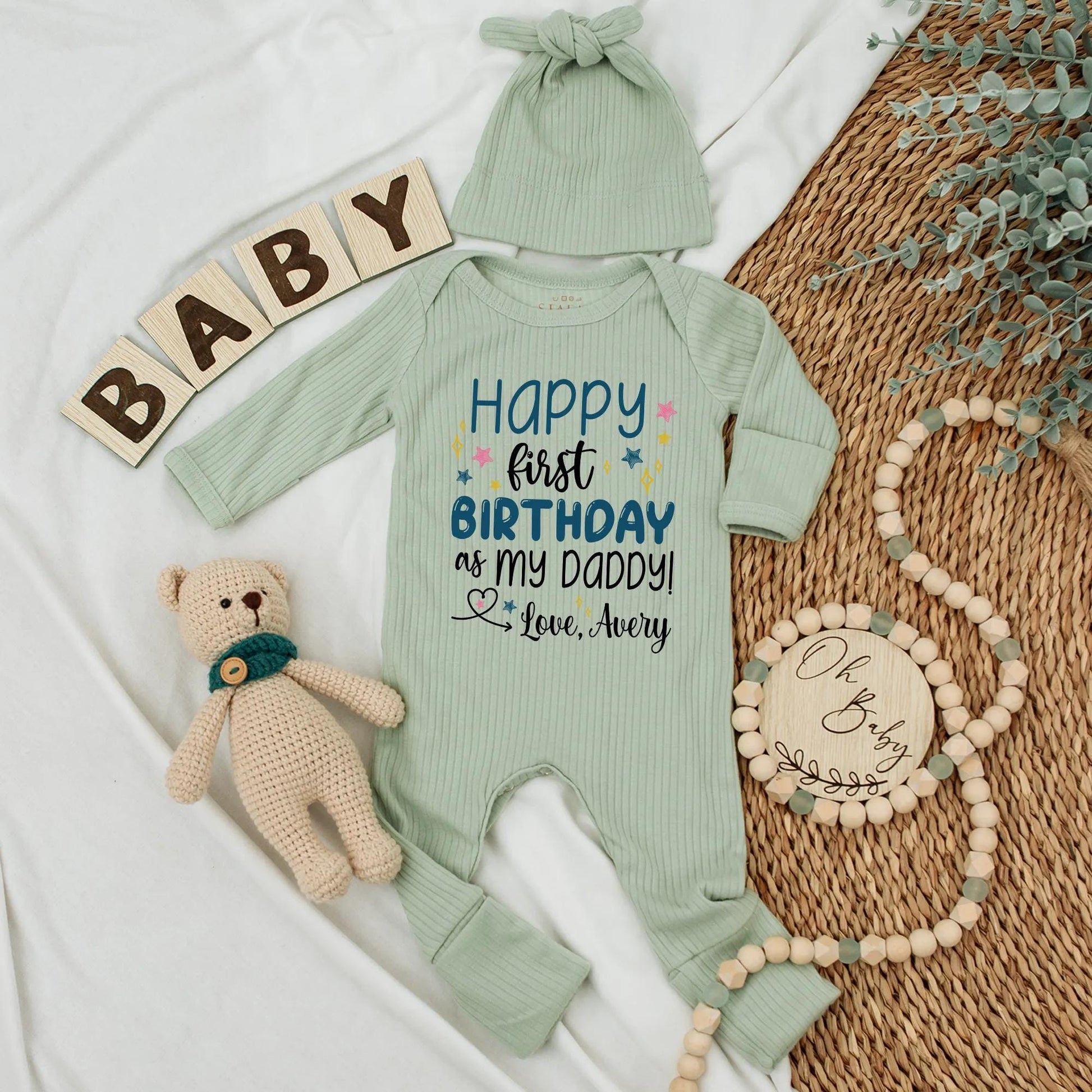 Happy First Birthday as My Daddy Bodysuit Baby Avery Stars Blue Black Pink Yellow Gift for New Dad First Time Daddy Outfit