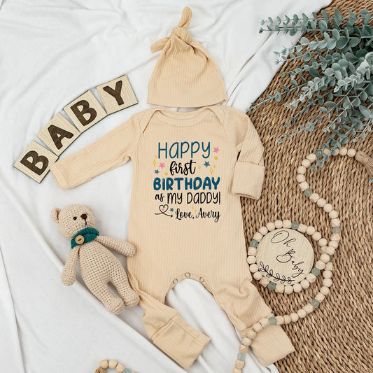 Happy First Birthday as My Daddy Bodysuit Baby Avery Stars Blue Black Pink Yellow Gift for New Dad First Time Daddy Outfit