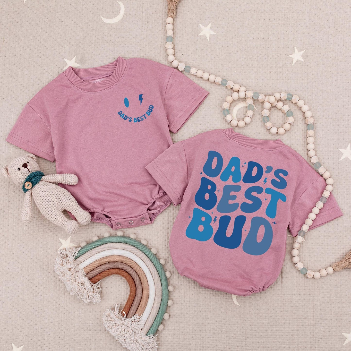 Daddy's Best Bud Baby Romper Cute Blue Lightning Bolt Smiley Face Gift for New Dad First Father's Day Announcement