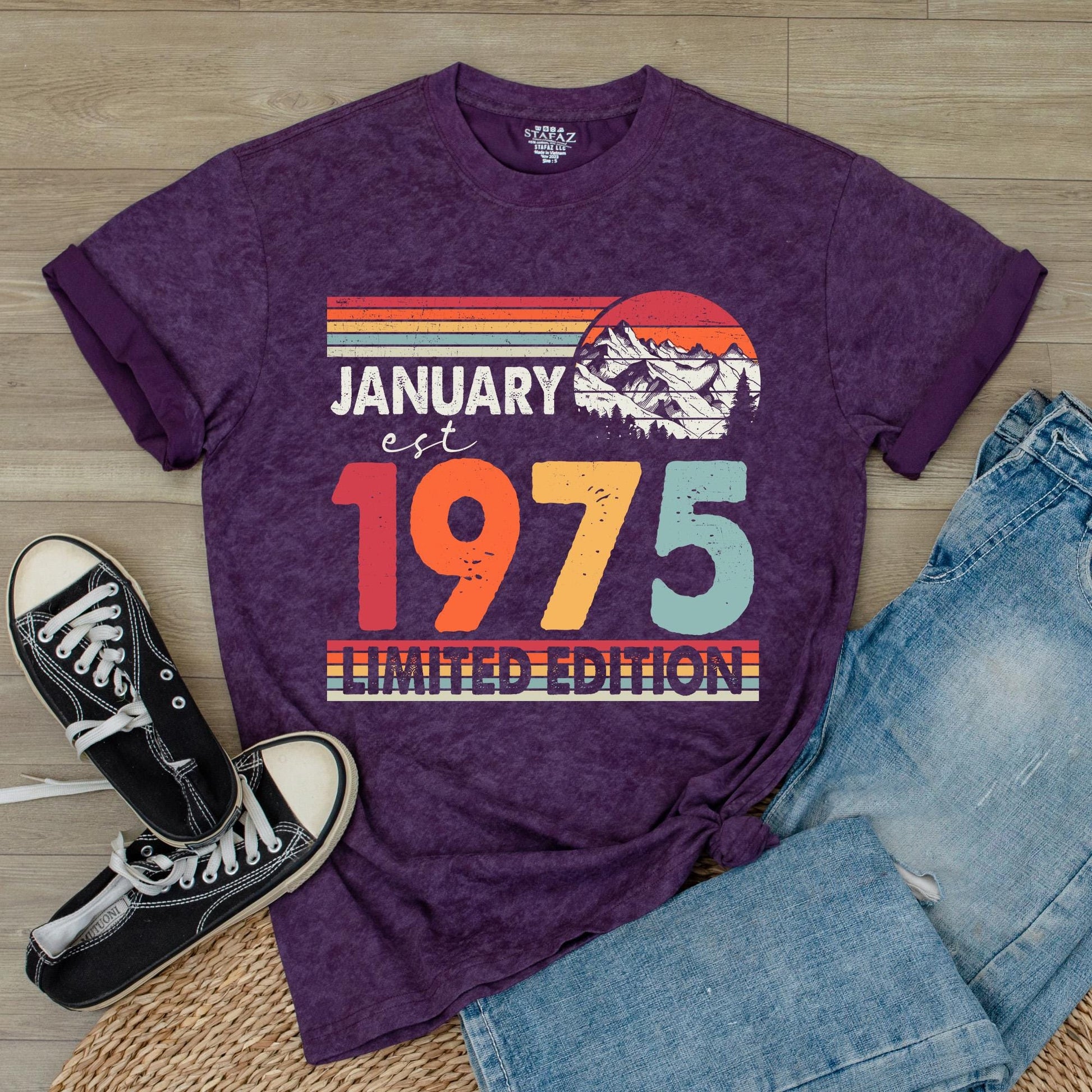 50th Birthday Shirt for Women & Men: 1975 Vintage Tee Gift, Fifties Bday Party Number Shirt, Retro Gift, Comfortable