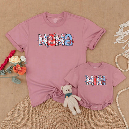 Patriotic Mama and Mini Matching Shirts - Retro American Flag 4th of July Outfits, Mommy and Me Independence Day Family