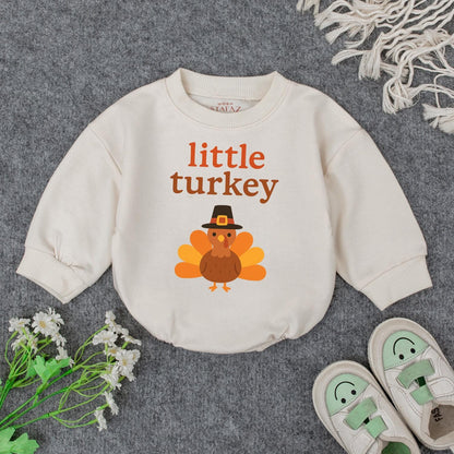 Little Turkey First Thanksgiving Romper Gift Set, Cute Pilgrim Turkey Outfit for Baby's First Fall Celebration, Coming Home Outfit,  Thankful  (138 chars)