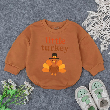 Little Turkey First Thanksgiving Romper Gift Set, Cute Pilgrim Turkey Outfit for Baby's First Fall Celebration, Coming Home Outfit,  Thankful  (138 chars)