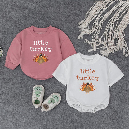 Little Turkey Thanksgiving Romper, Cute Cartoon Turkey Baby Outfit with Pilgrim Hat, First Thanksgiving Bodysuit, Thanksgiving Baby Shower Gift for Autumn Baby (139 chars)