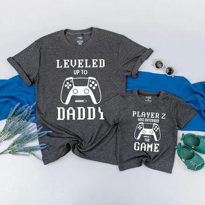 Gamer Dad Leveled Up to Daddy Player 2 Baby Romper Matching Outfits New Dad Gift Father's Day