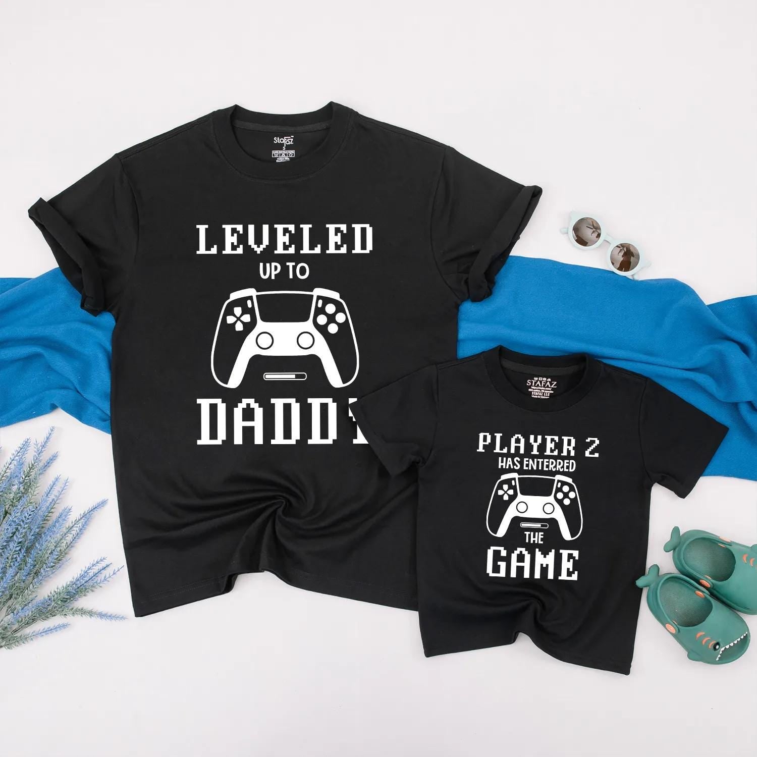 Gamer Dad Leveled Up to Daddy Player 2 Baby Romper Matching Outfits New Dad Gift Father's Day