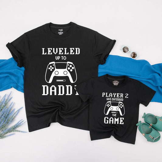 Gamer Dad Leveled Up to Daddy Player 2 Baby Romper Matching Outfits New Dad Gift Father's Day