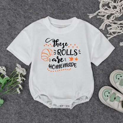 Homemade Rolls Fall Baby Outfit, Pumpkin Newborn Bubble Romper, Thanksgiving Bodysuit, Playful Autumn Kid Sweatshirt, Spooky Babe Clothes, Gift 139