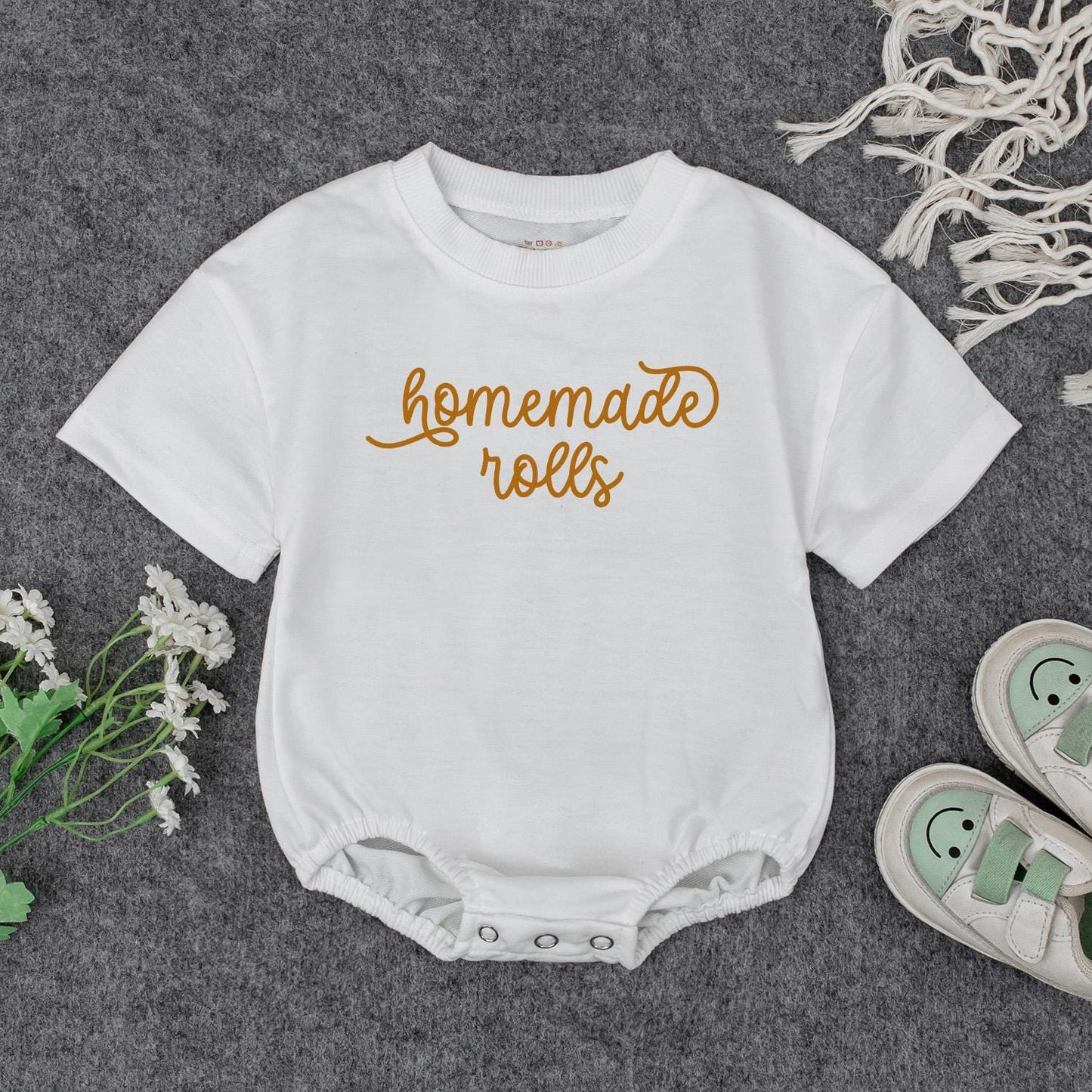 Homemade Rolls Retro Baby Romper Funny Thanksgiving Food Pun Bodysuit Autumn Fall Toddler Clothes Baby Shower Gift