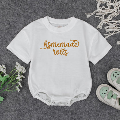 Homemade Rolls Retro Baby Romper Funny Thanksgiving Food Pun Bodysuit Autumn Fall Toddler Clothes Baby Shower Gift