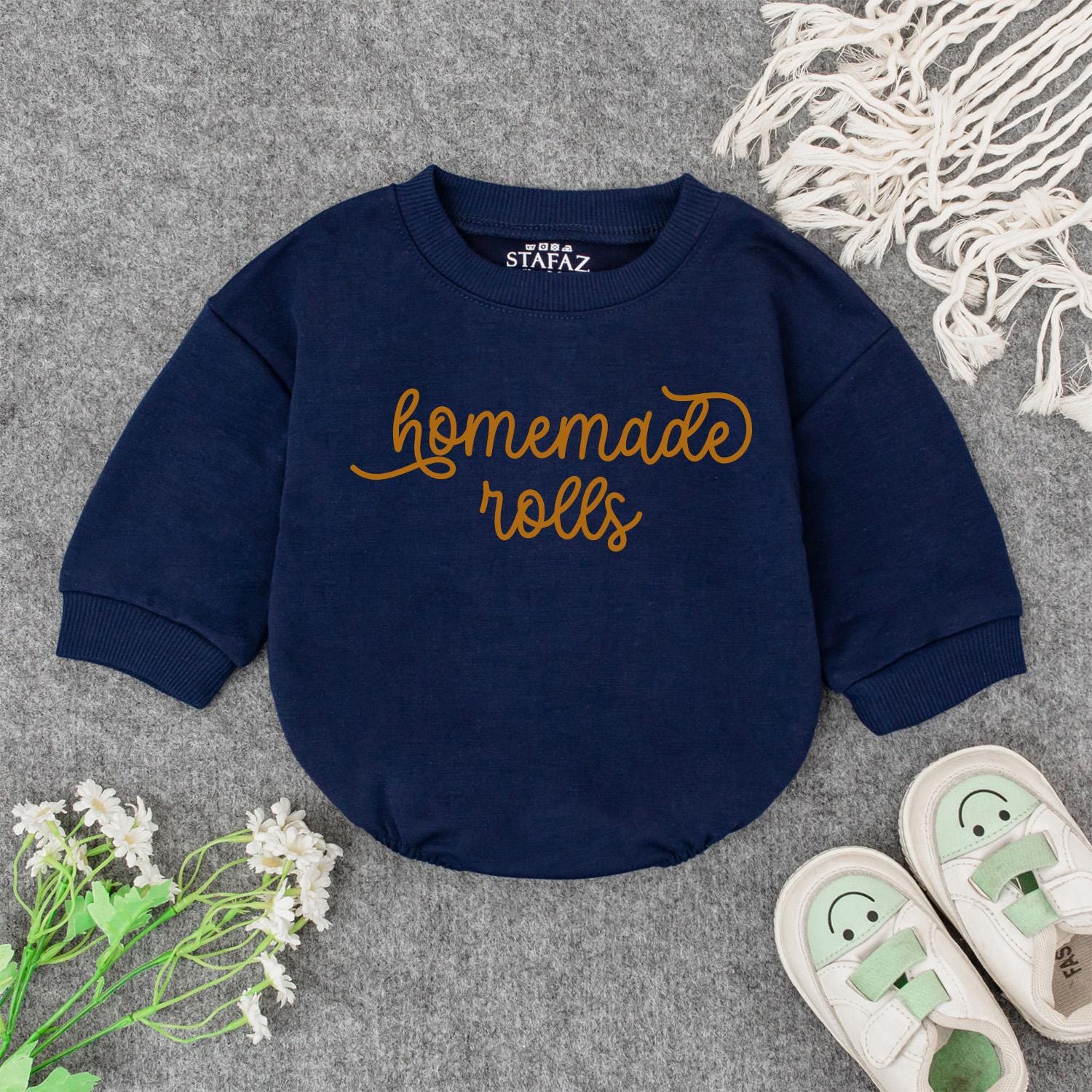 Homemade Rolls Retro Baby Romper Funny Thanksgiving Food Pun Bodysuit Autumn Fall Toddler Clothes Baby Shower Gift